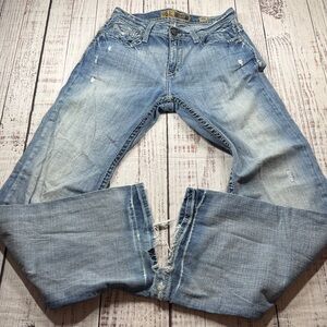 BUCKLE BKE TYLER JEANS MEN'S SIZE 32 X 34 DENIM FRAYED BACK HEEL HOLES